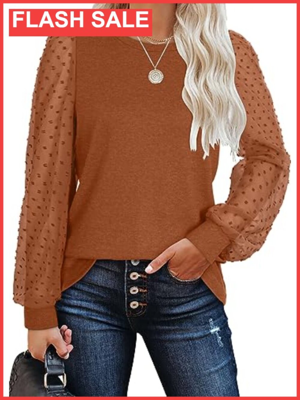 WIHOLL Women's Long Sleeve Tunic Top Puff Sleeve Blouse